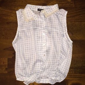 Sheer blue and white checkered blouse